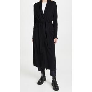 NWT White + Warren Black Cashmere Long Robe Size M Black Belted $595 #3B508
